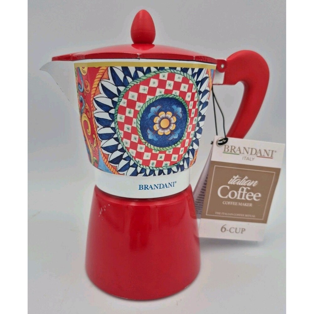 Brandani 6 Cup Coffee Maker Moka Pot Sicilian Pattern New